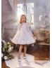 Beaded Ivory Lace Tulle Floral Short Flower Girl Dress